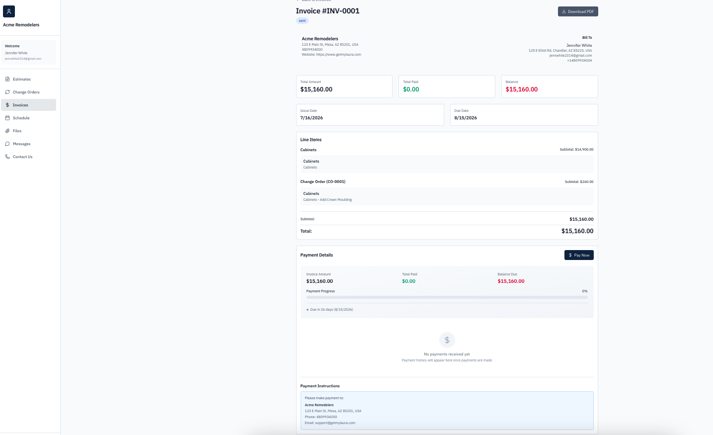 A status the client can see — one element, cropped tight